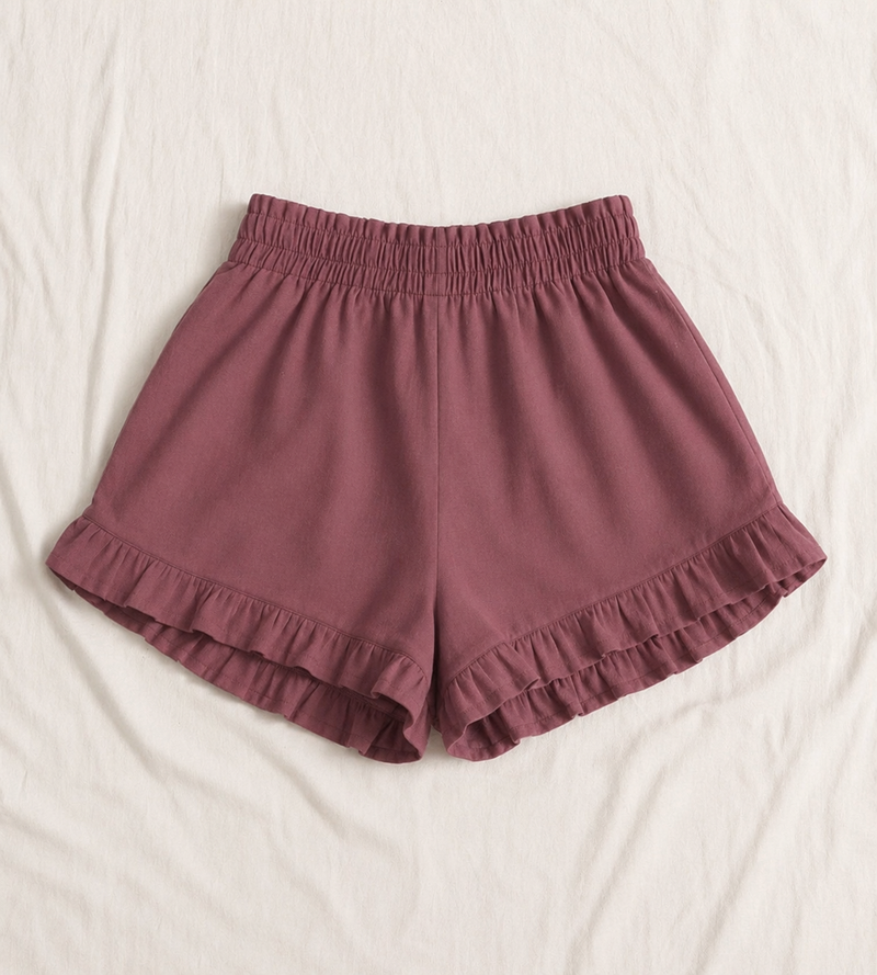 Kashmir Ruffle Hem Home Wear Shorts | شورت بيتي كشمير مكشكش