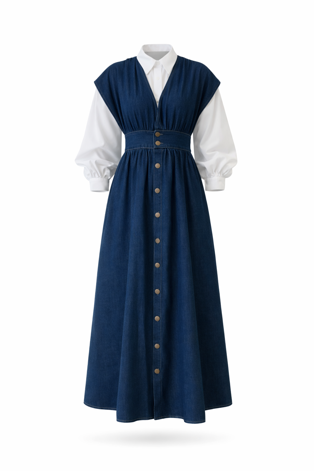 Denim Wrap Maxi Dress (V-Neck)