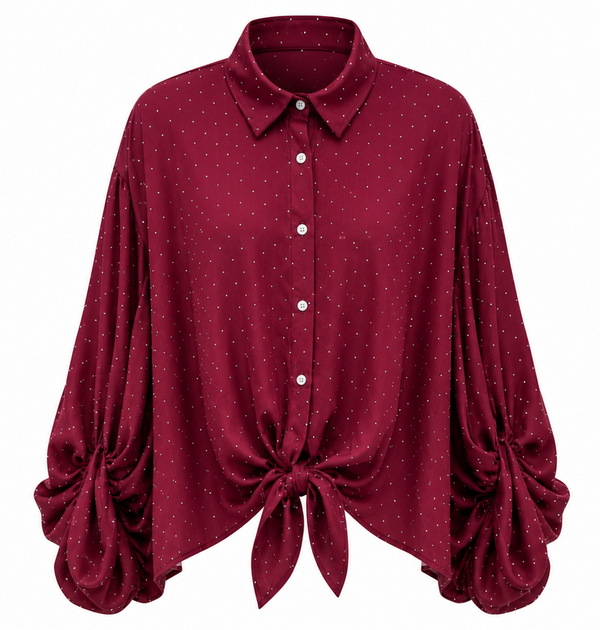 Polka Dot Tie-Front Blouse