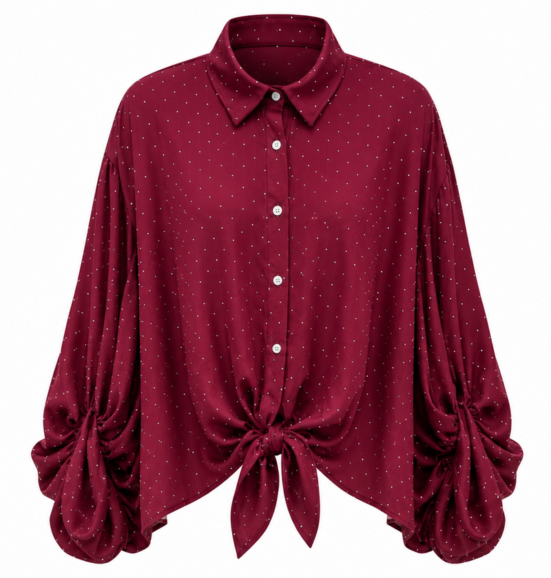 Polka Dot Tie-Front Blouse