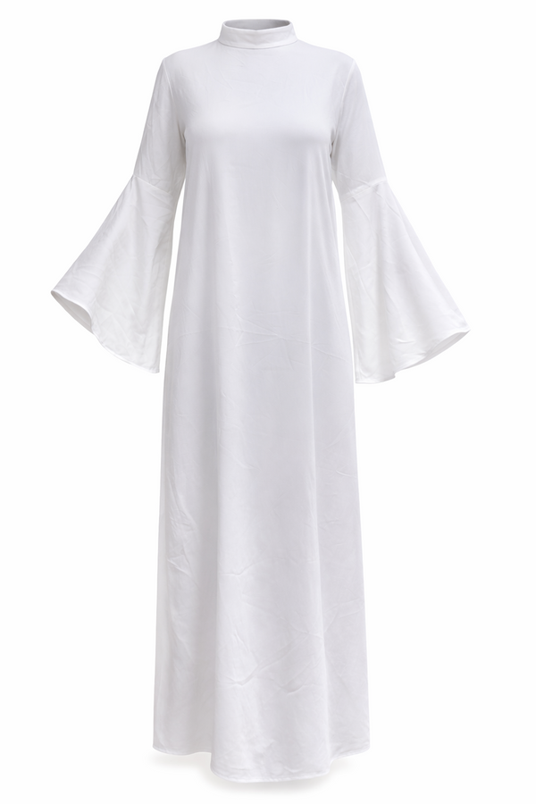 Off-White Basic Dress with Wide Sleeves | فستان بيزك أوف وايت بأكمام واسعة