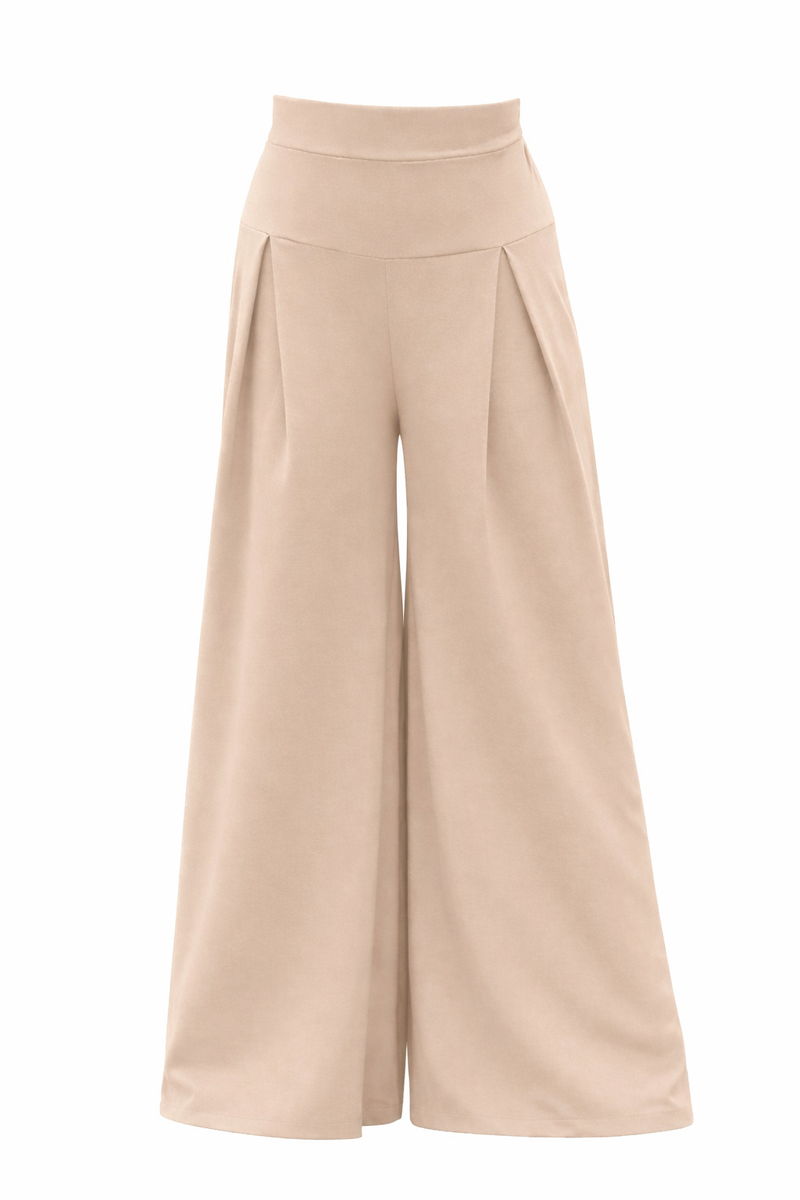 Beige Wide-Leg Maxi Pants | بنطلون واسع بكسرات بيج