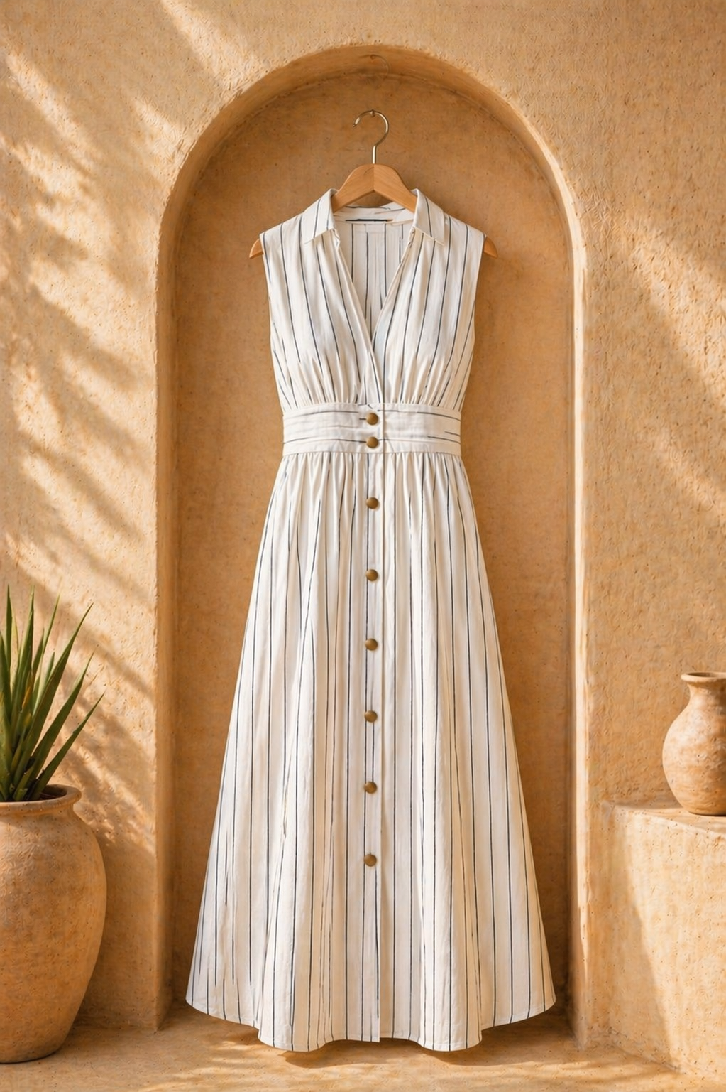 White Striped Linen Dress