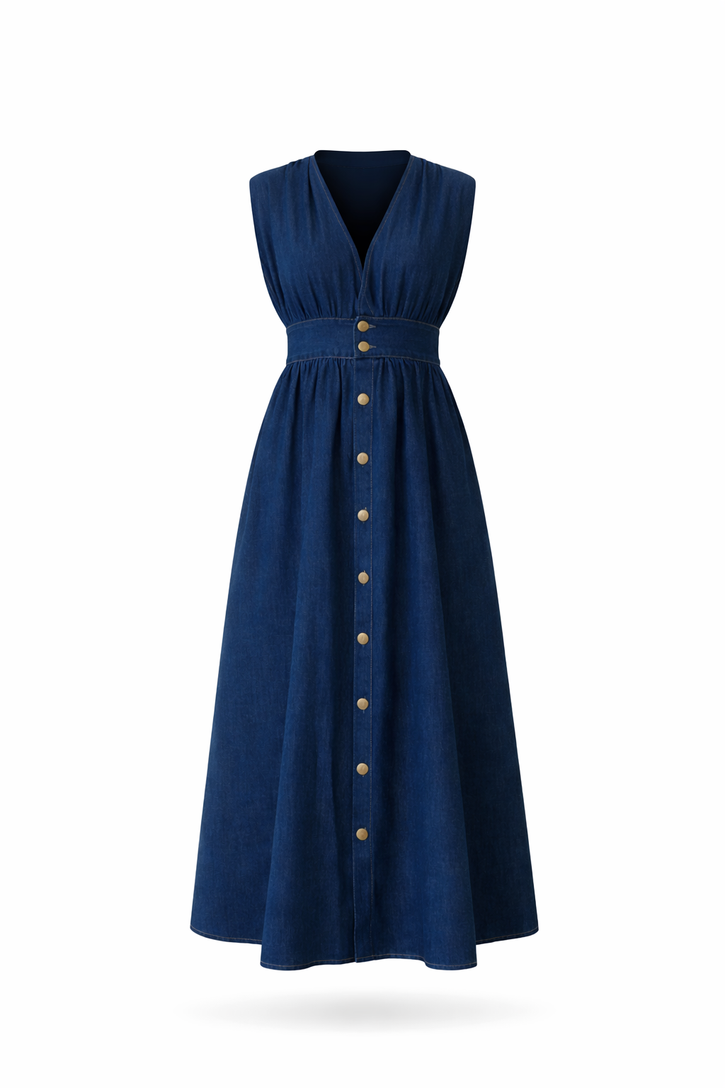 Denim Wrap Maxi Dress (V-Neck)