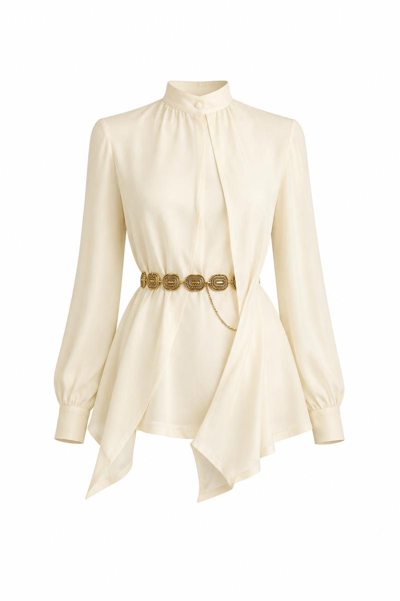 Ivory High-Neck Blouse | بلوزة عاجية برقبة عالية