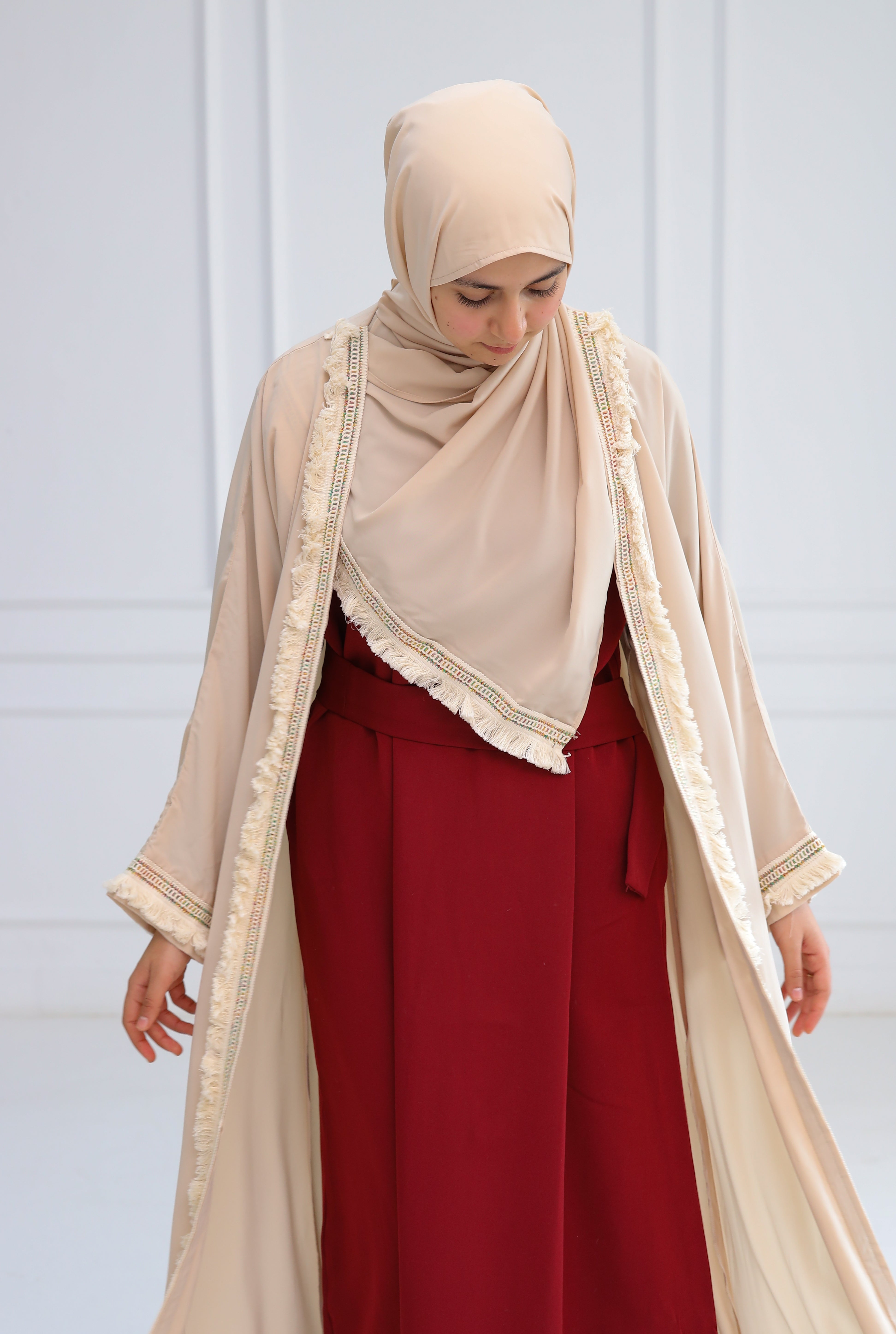 Beige abaya with cardigan