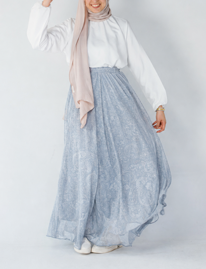 Baby Blue Paisley Chiffon Skirt | جيبة شيفون بيزلي بيبي بلو