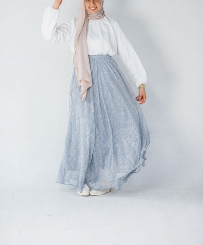 Baby Blue Paisley Chiffon Skirt | جيبة شيفون بيزلي بيبي بلو