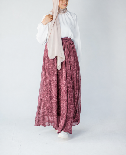 Red Paisley Chiffon Skirt | جيبة شيفون بيزلي حمراء