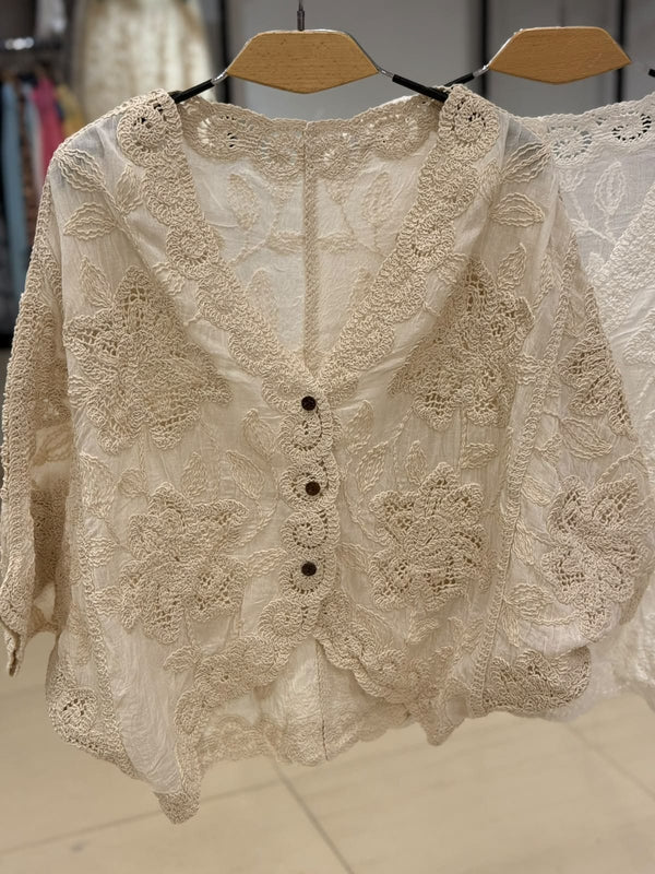 Cream Crochet Floral Cardigan