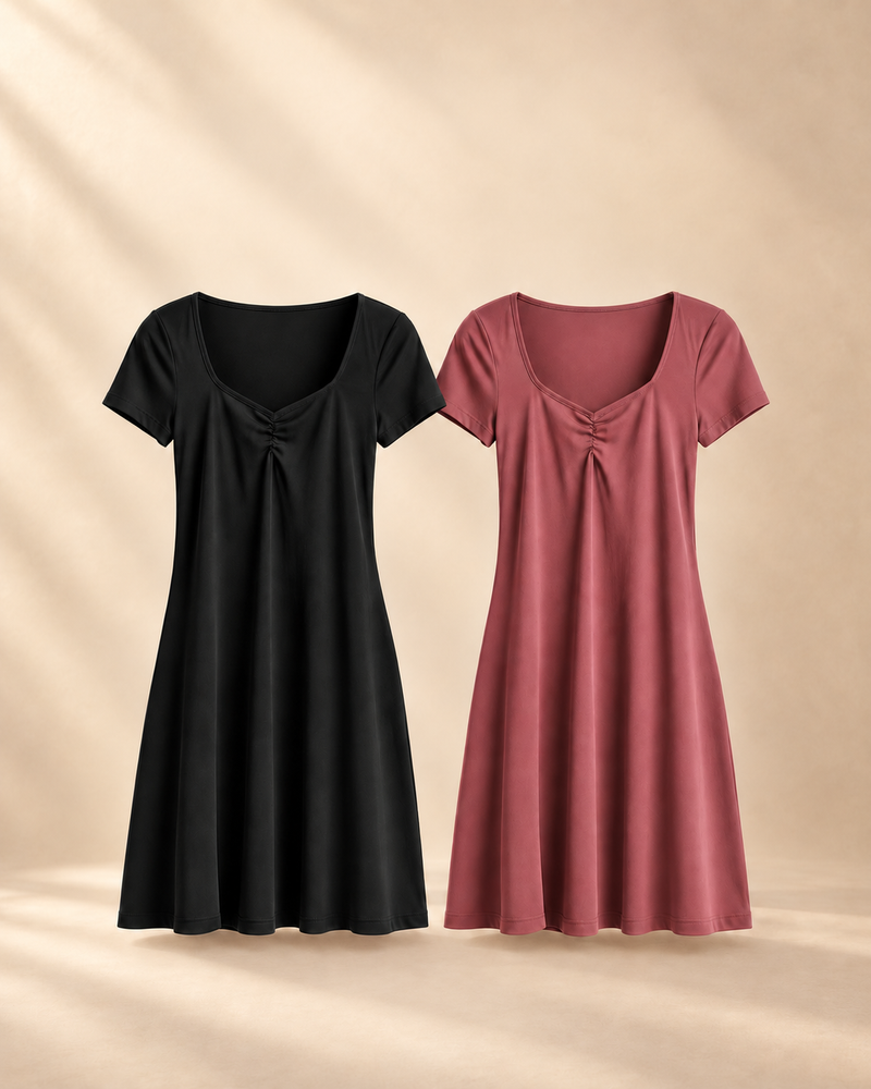 طقم فستانين بيتي — أسود وكشمير | Home Dress Duo Set (Black + Kashmir)