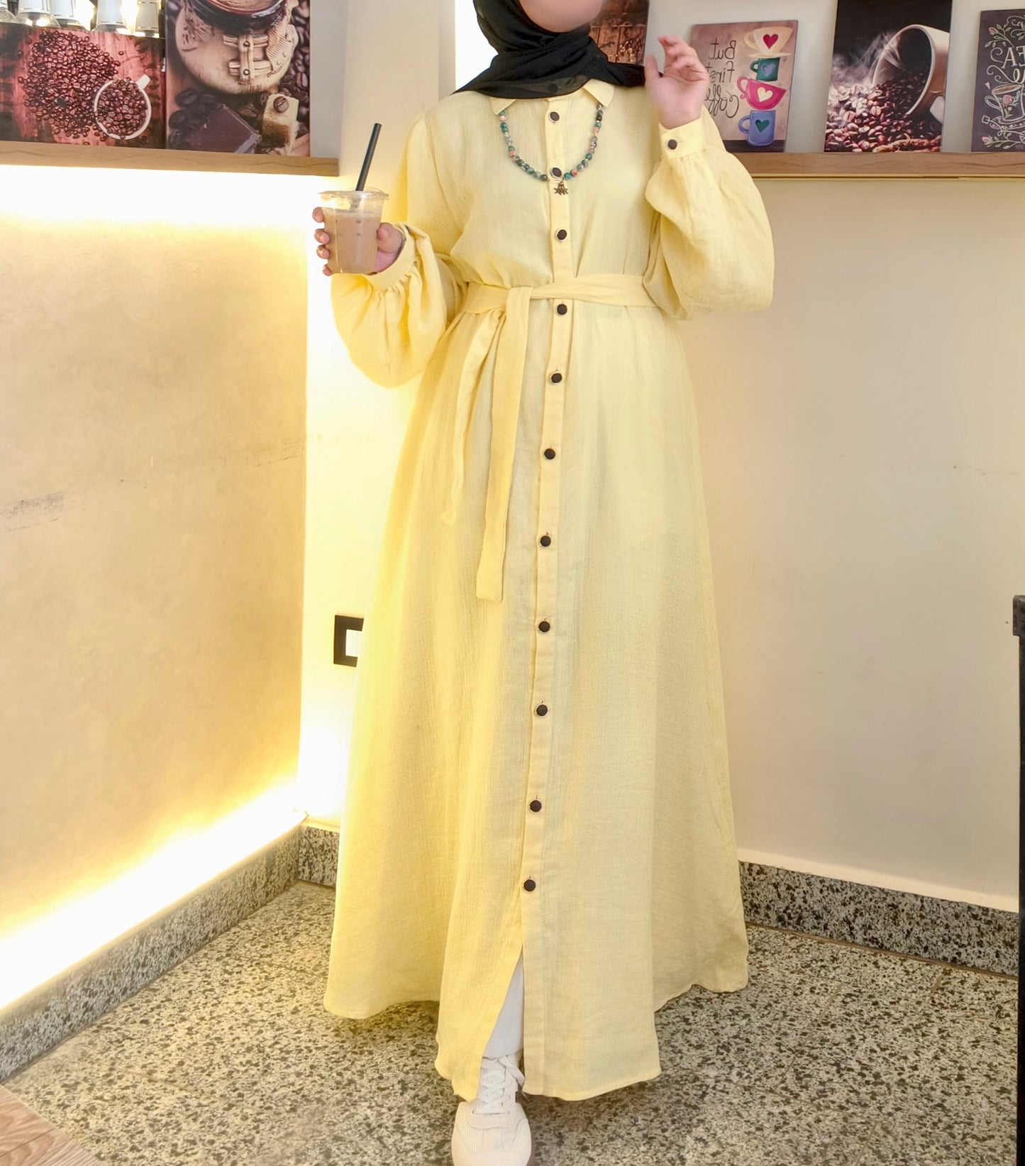 طقم الفستان الأصفر كامل | Yellow Shirt Dress Complete Set