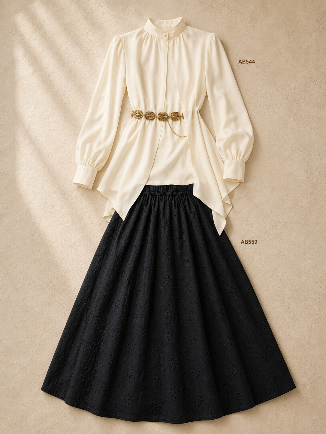 Joubert Skirt and Ivory High-Neck Blouse Set | طقم جوبير وبلوزة عاجية