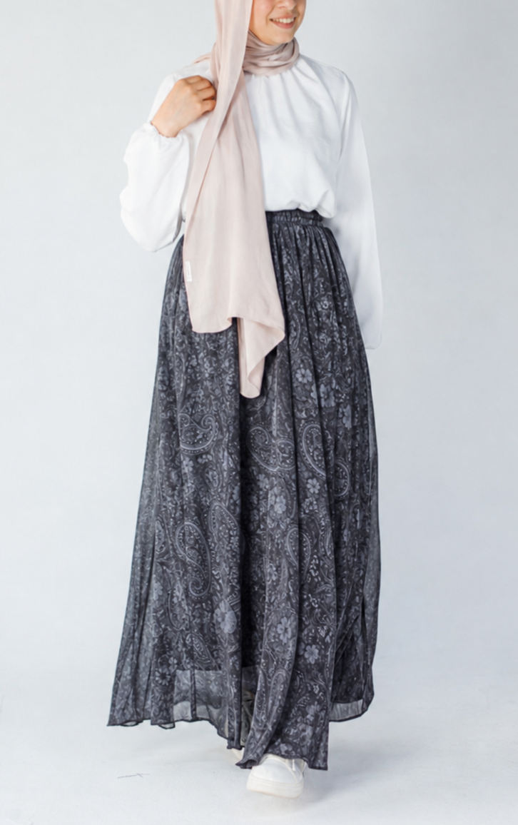 Black Paisley Chiffon Skirt | جيبة شيفون بيزلي سوداء