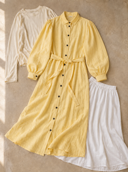 طقم الفستان الأصفر كامل | Yellow Shirt Dress Complete Set