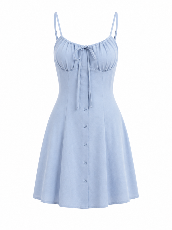 فستان بيتي قطن سماوي بحمالات | Sky Blue Cotton Cami Home Dress