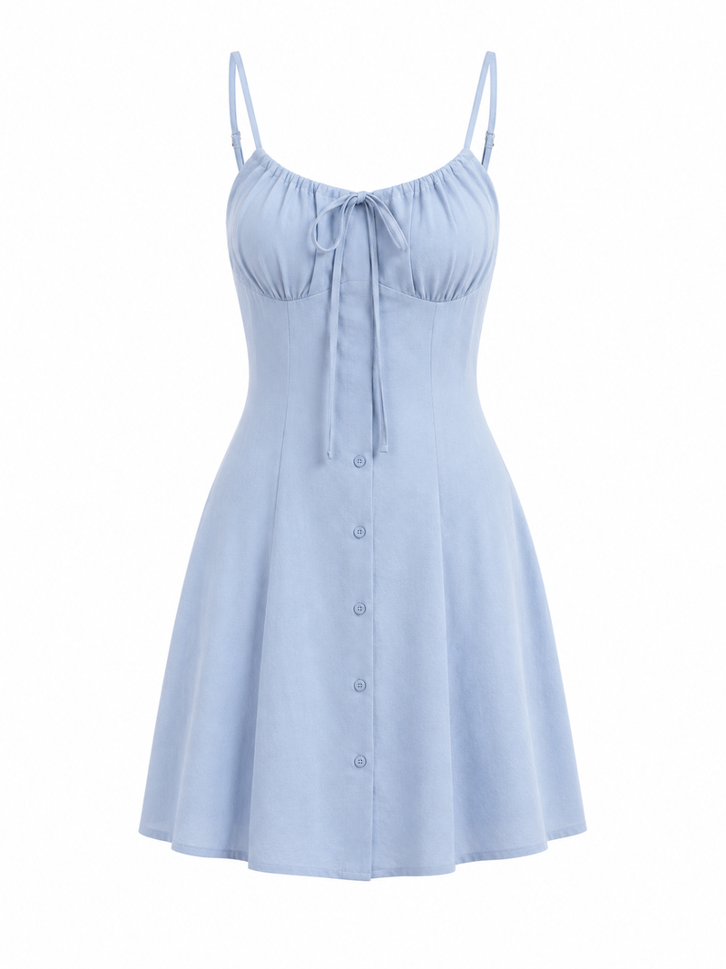 فستان بيتي قطن سماوي بحمالات | Sky Blue Cotton Cami Home Dress