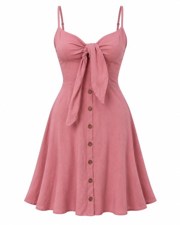 فستان بيتي قطن سيمون بفيونكة | Salmon Cotton Cami Home Dress with Bow
