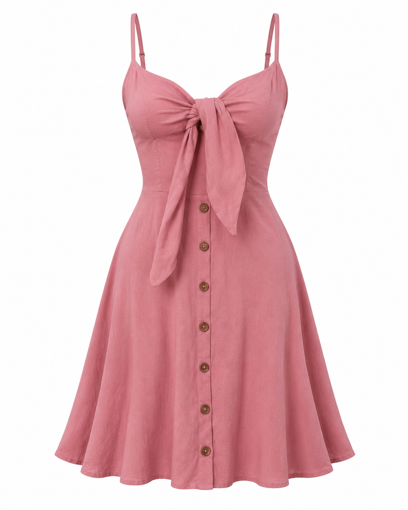 فستان بيتي قطن سيمون بفيونكة | Salmon Cotton Cami Home Dress with Bow